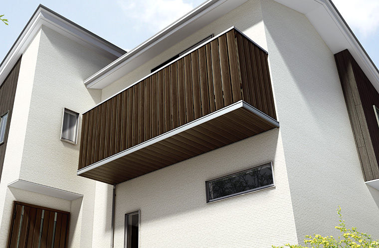 Sｽﾀｲﾙ_縦化粧格子+軒天化粧材（ｸﾘｴﾀﾞｰｸ）_見上げｲﾒｰｼﾞ_ｸﾘｴﾓｶ