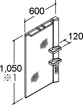 全高1900mm用 ミラーキャビネット 1面鏡(大型鏡)