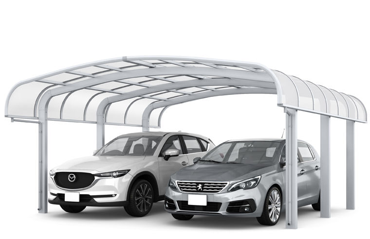 ﾌｰｺﾞR_袖壁_1500_2台用_54-50型_屋根材色_ｸﾘｱﾏｯﾄ