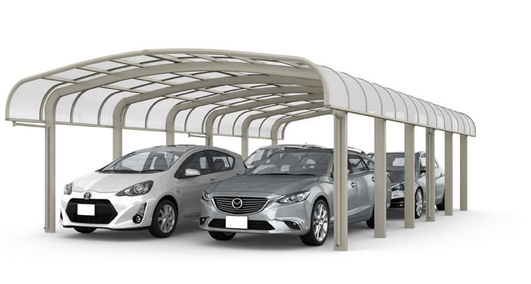 ﾌｰｺﾞR_袖壁_1500_2台用_縦2連棟_54-50型_屋根材色_ｸﾘｱﾏｯﾄ