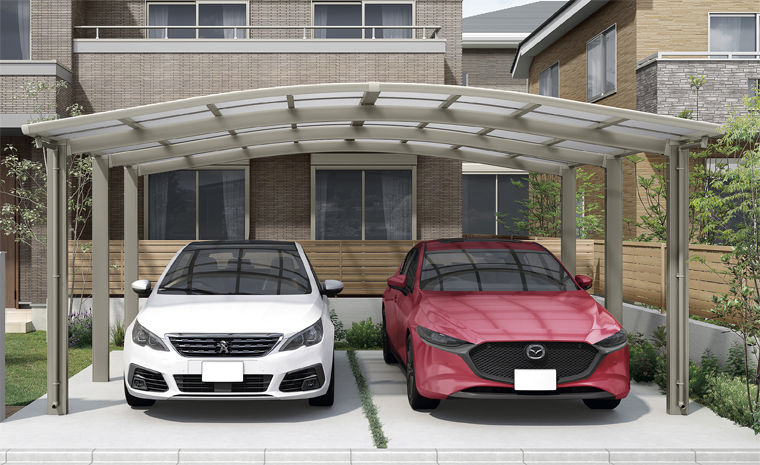 施工例_ﾌｰｺﾞR_1500_2台用_54-50型_屋根材色_ｸﾘｱﾏｯﾄ