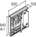 間口900mm_ミラーキャビネット_3面鏡_スマートポケット付全収納・LED照明