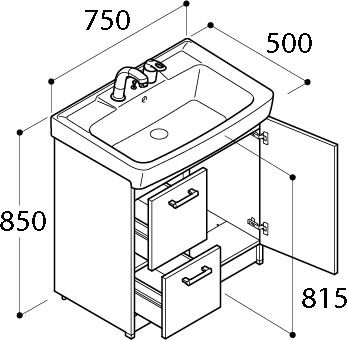 間口750mm_化粧台本体_引出タイプ