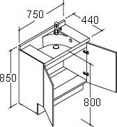 間口750mm_コンポタイプ_化粧台本体_ボウル中央_扉タイプ