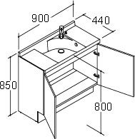 間口900mm_コンポタイプ_化粧台本体_ボウル中央_扉タイプ