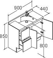 間口900mm_コンポタイプ_化粧台本体_ボウル中央_引出タイプ