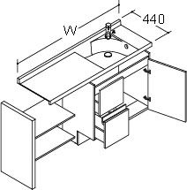 間口900mm_システムタイプ_化粧台本体_ボウル片寄せ_セミオープンセット