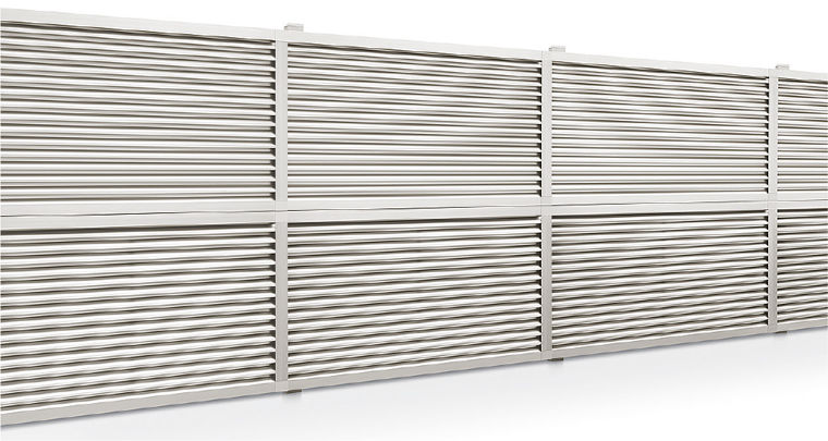 ｵﾌﾞﾘｰｸﾌｪﾝｽ_2段施工_上段：RC型〈横目隠しﾀｲﾌﾟ〉+下段：RB型〈ｱﾙﾐﾙｰﾊﾞｰﾀｲﾌﾟ〉