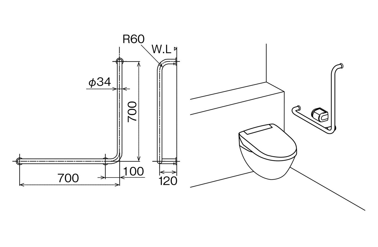 寸法図_多用途用手すり（Ｌ型）