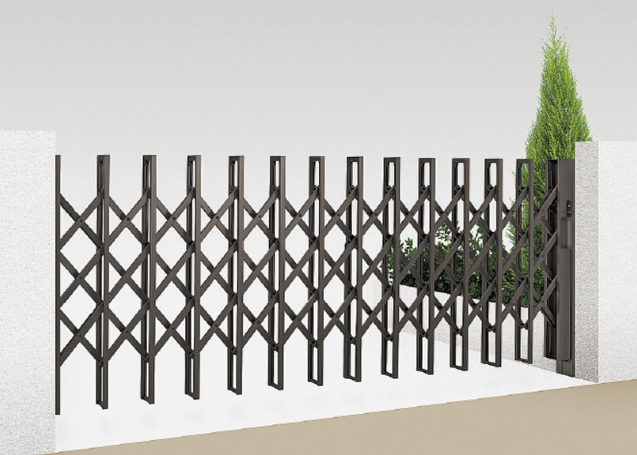 伸縮門扉QA_HG型(ﾊﾝｶﾞｰﾀｲﾌﾟ)片開き_H1250_310S_ｵｰﾀﾑﾌﾞﾗｳﾝ