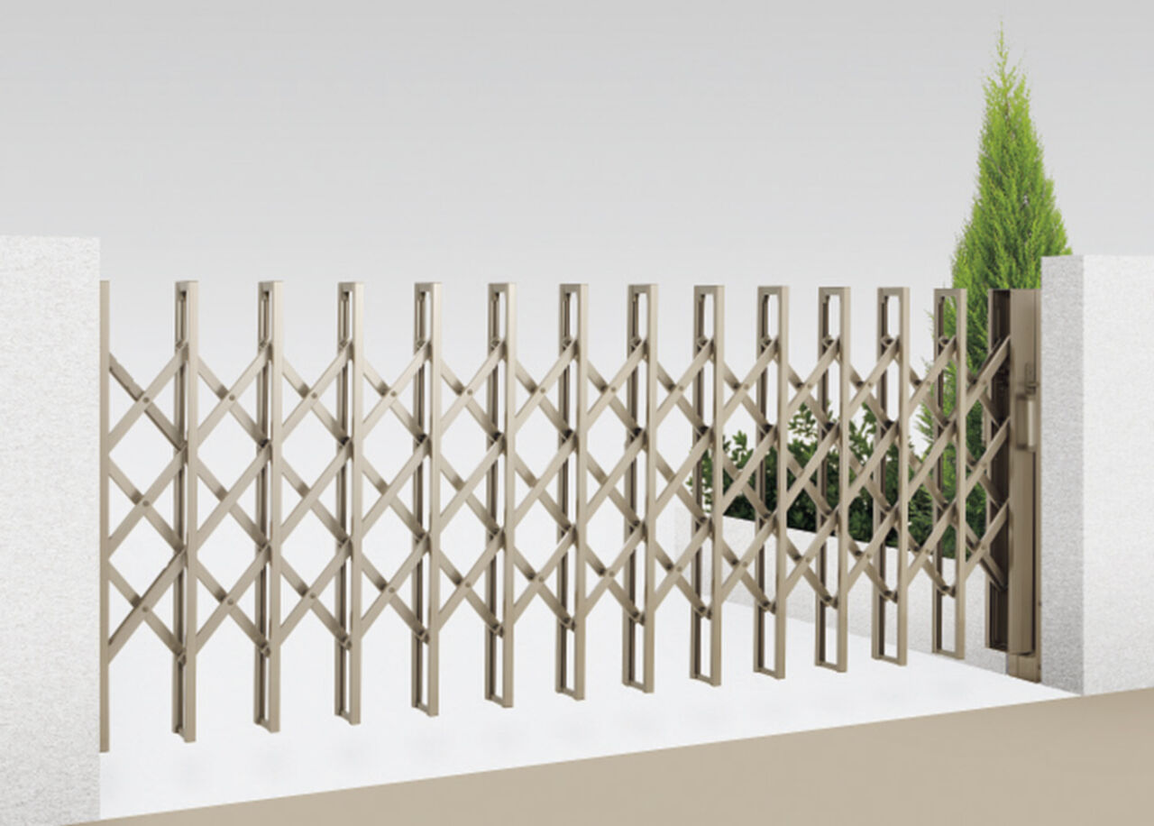 伸縮門扉QA_HG型(ﾊﾝｶﾞｰﾀｲﾌﾟ)片開き_H1250_310S_ｼｬｲﾝｸﾞﾚｰ