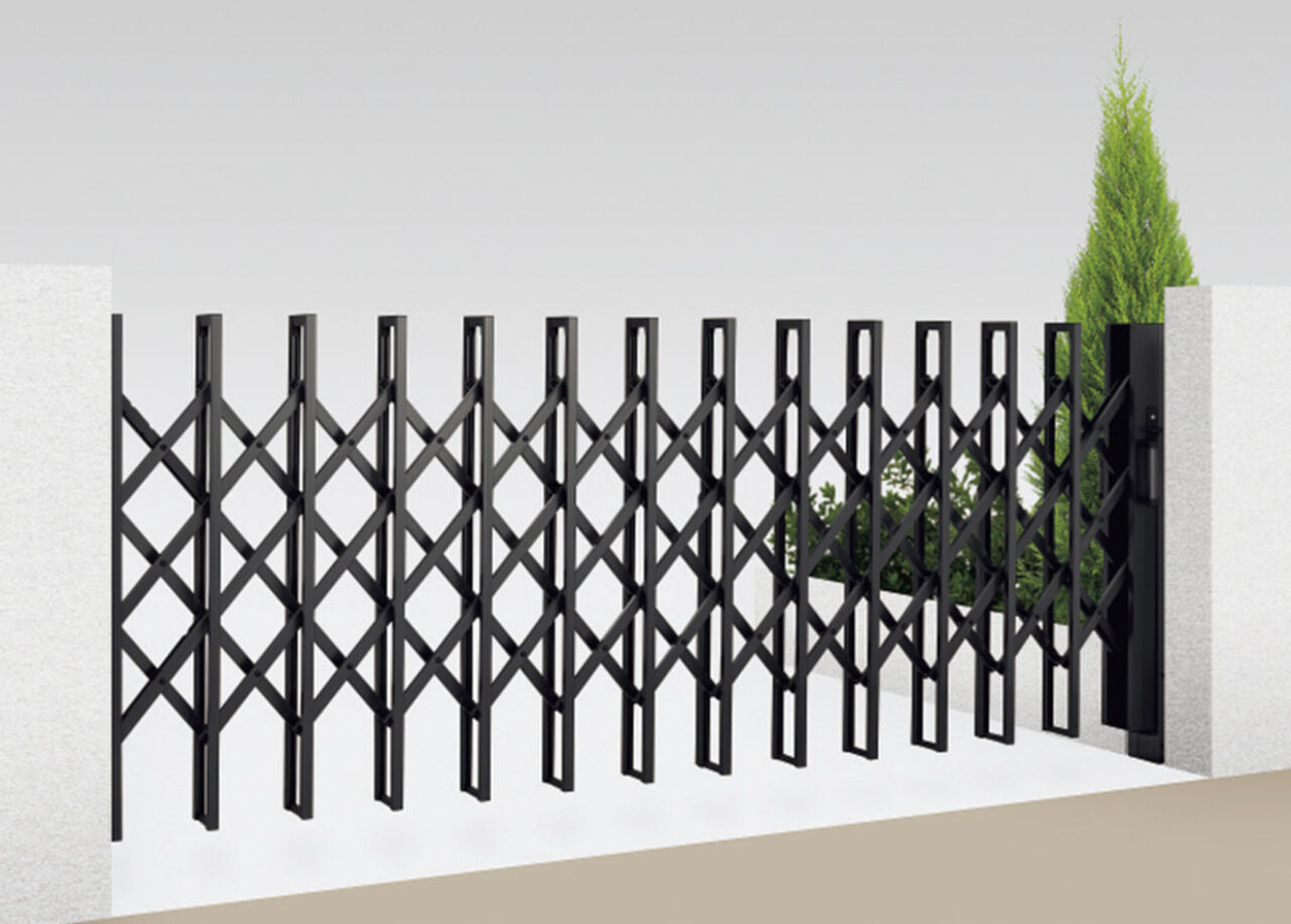 伸縮門扉QA_HG型(ﾊﾝｶﾞｰﾀｲﾌﾟ)片開き_H1250_310S_ﾌﾞﾗｯｸ