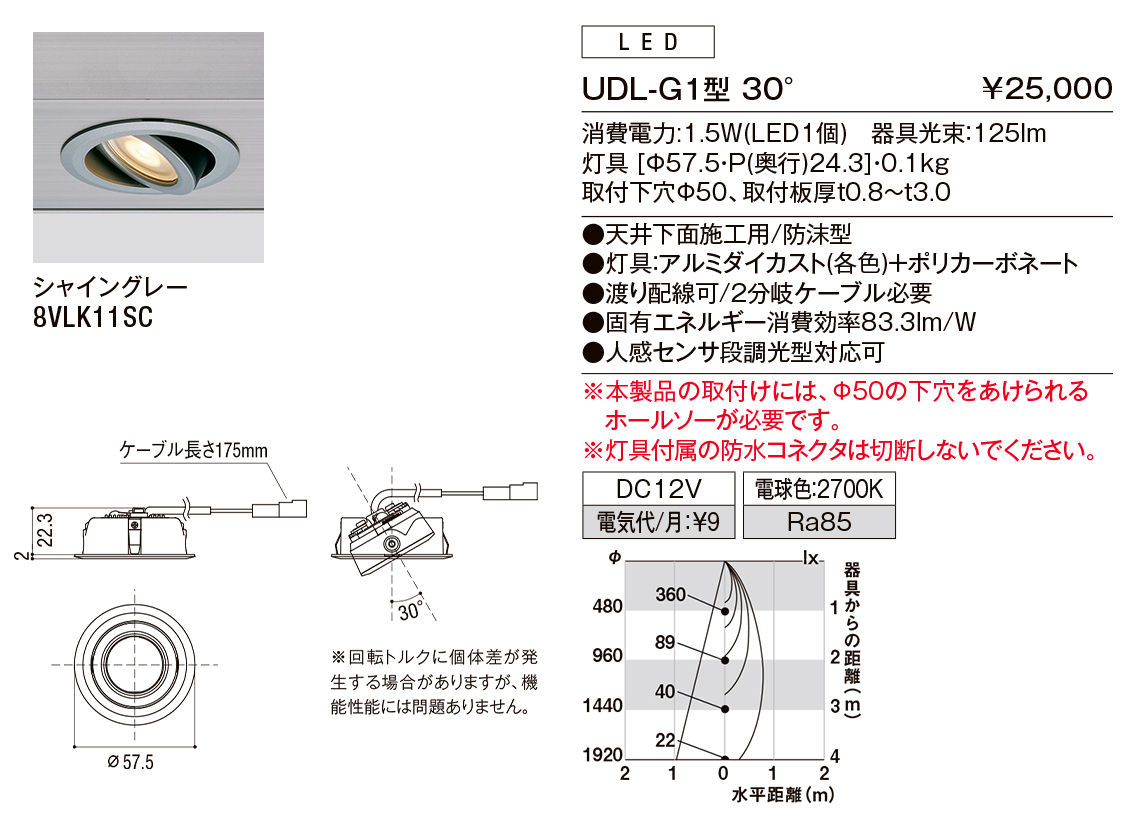 【小組】UDL-G1型30°(ﾕﾆﾊﾞｰｻﾙﾀﾞｳﾝﾗｲﾄ)_ｼｬｲﾝｸﾞﾚｰ