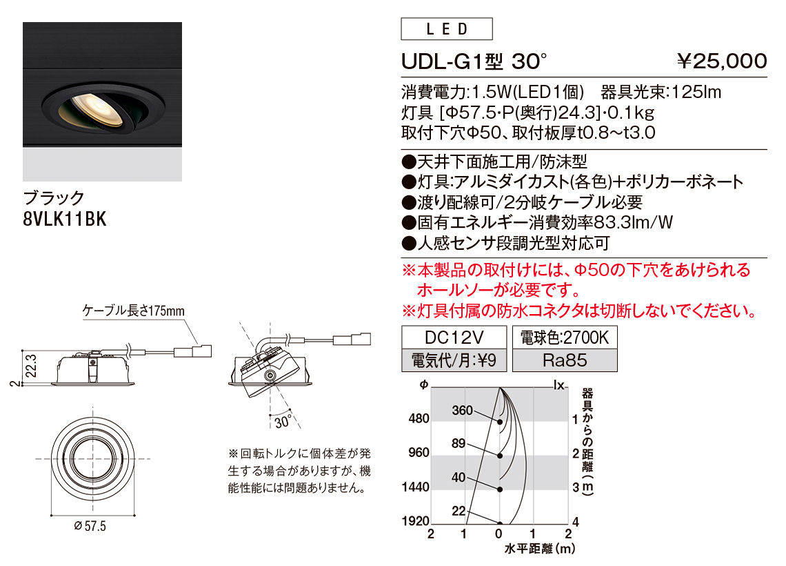 【小組】UDL-G1型30°(ﾕﾆﾊﾞｰｻﾙﾀﾞｳﾝﾗｲﾄ)_ﾌﾞﾗｯｸ
