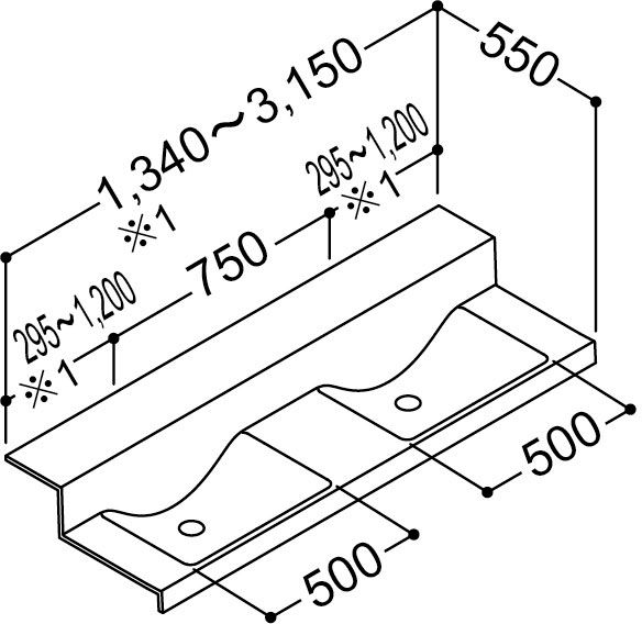 カウンター奥行550タイプ_2連洗面器_洗面器間隔750mm