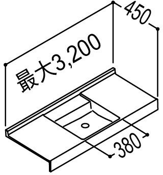 カウンタータイプ_ボウル一体タイプ_奥行450mm_単ボウル