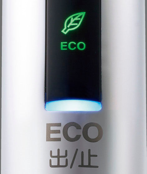 キッチン用タッチレス水栓_ナビッシュ_先端タッチレスセンサー_エコセンサー位置_ECOランプが点灯