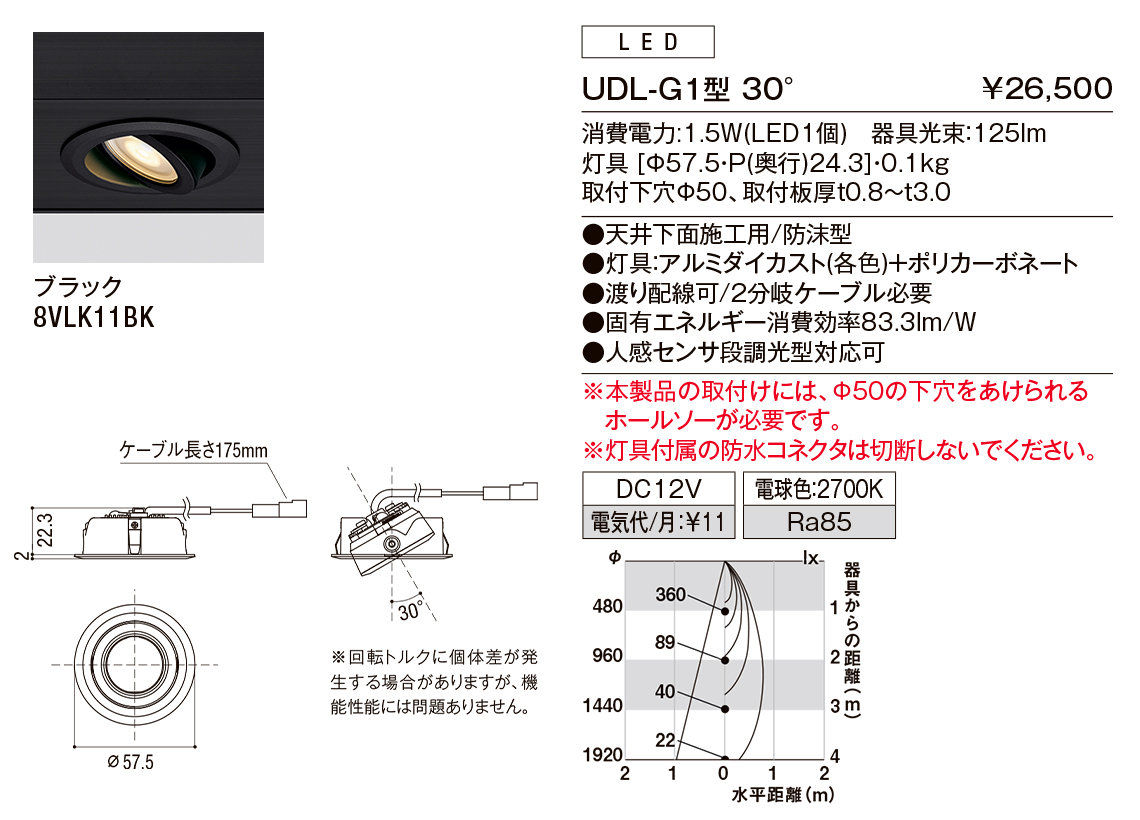 【小組】UDL-G1型30°(ﾕﾆﾊﾞｰｻﾙﾀﾞｳﾝﾗｲﾄ)_ﾌﾞﾗｯｸ