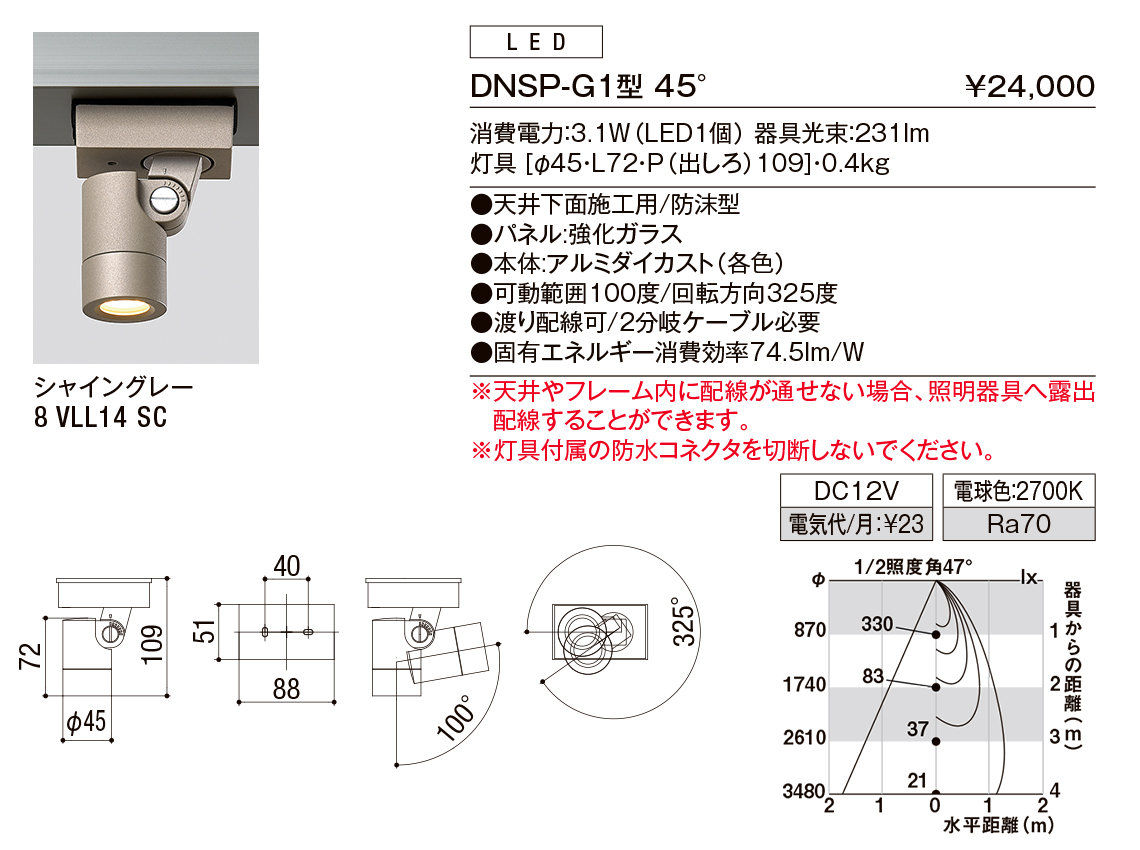 【小組】DNSP-G1型45°（ｽﾎﾟｯﾄﾗｲﾄ）_ｼｬｲﾝｸﾞﾚｰ