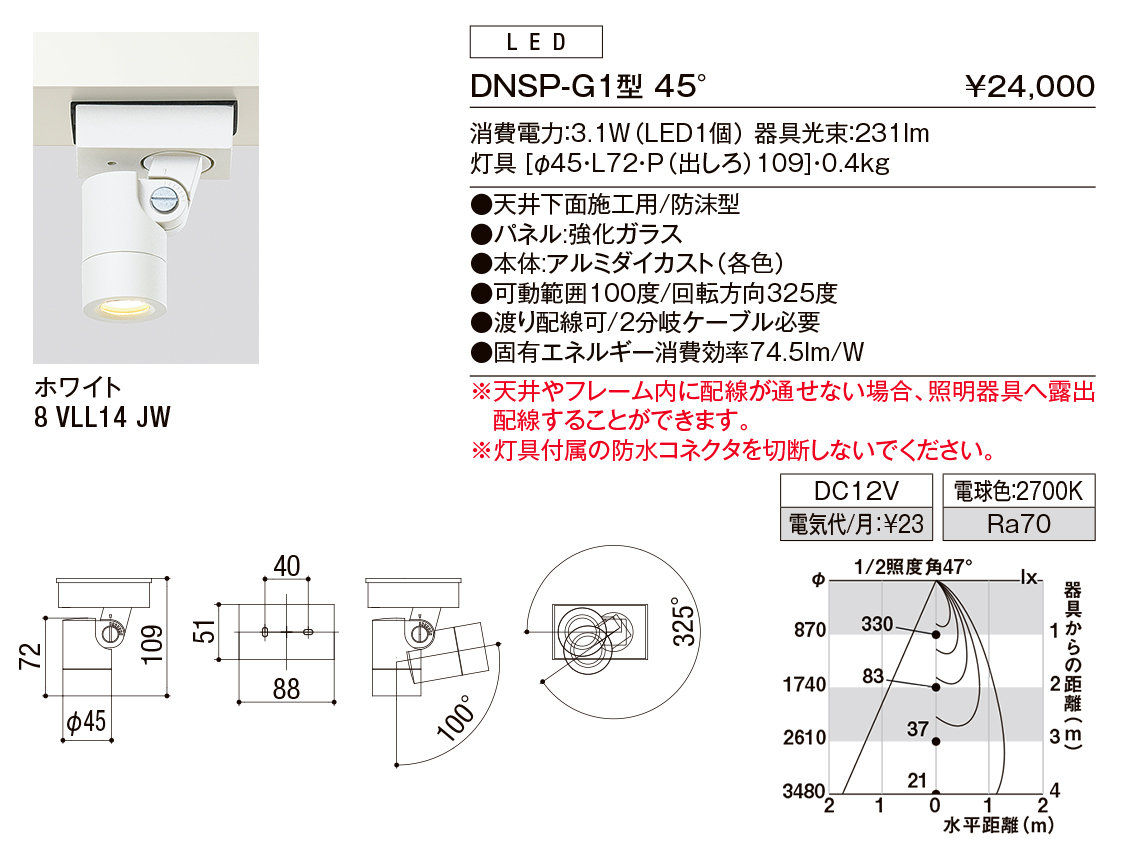 【小組】DNSP-G1型45°（ｽﾎﾟｯﾄﾗｲﾄ）_ﾎﾜｲﾄ