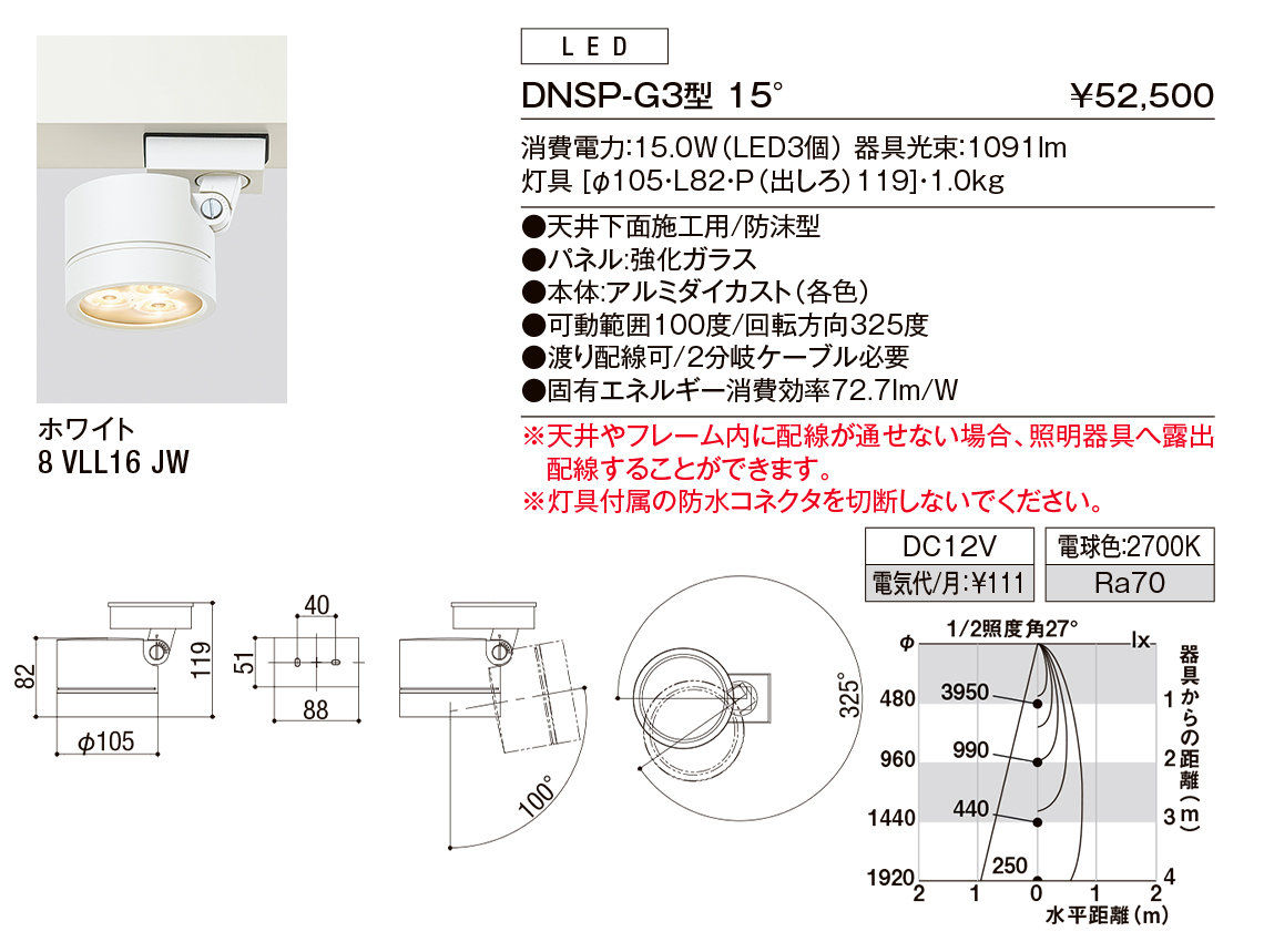 【小組】DNSP-G3型15°（ｽﾎﾟｯﾄﾗｲﾄ）_ﾎﾜｲﾄ