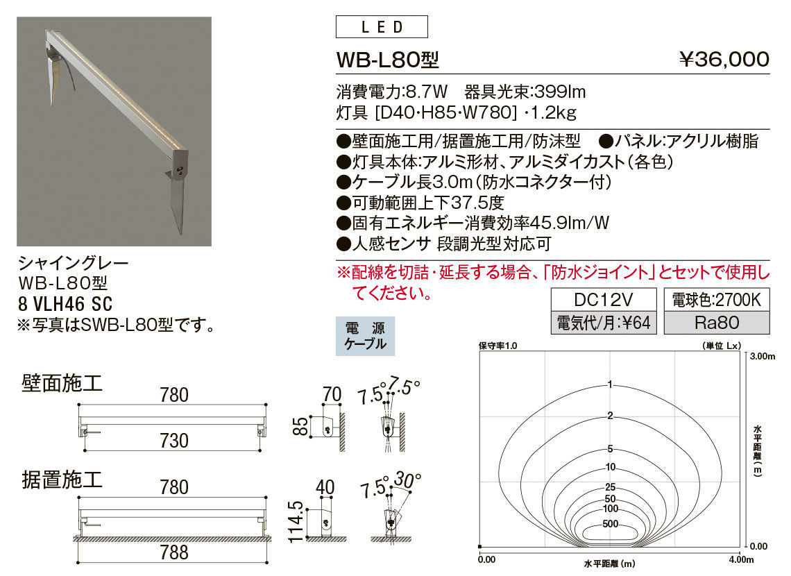 ＷＢ－Ｌ８０型（ｳｫｰﾙﾊﾞｰﾗｲﾄ）＿ｼｬｲﾝｸﾞﾚｰ