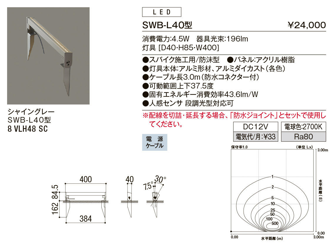 ＳＷＢ－Ｌ４０型（ｽﾊﾟｲｸｳｫｰﾙﾊﾞｰﾗｲﾄ）＿ｼｬｲﾝｸﾞﾚｰ