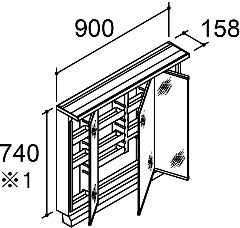 「クレヴィ」奥行500タイプ_間口900mm_ミラーキャビネット3面鏡_LED照明(スリムLED)_全収納_全高1_800mm用