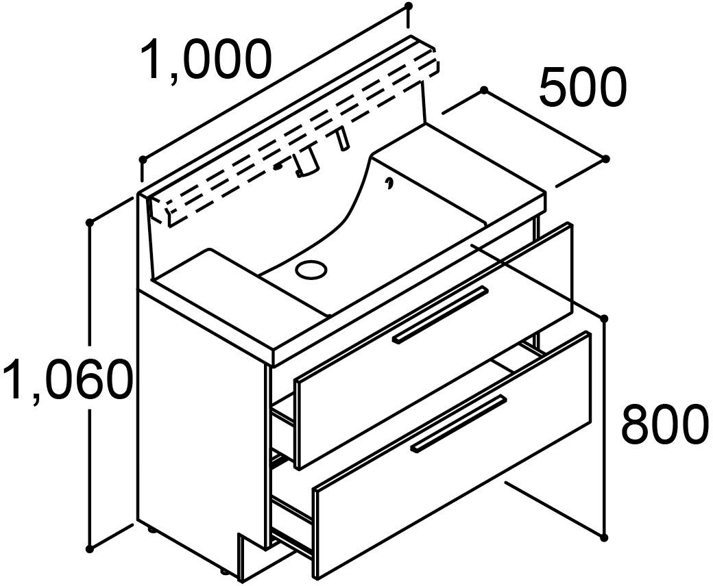 「クレヴィ」奥行500タイプ_間口1_000mm_化粧台本体_フルスライドタイプ