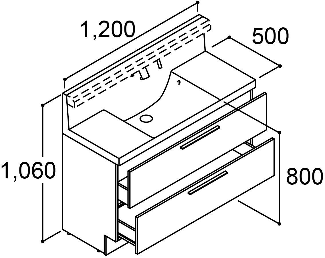「クレヴィ」奥行500タイプ_間口1_200mm_化粧台本体_フルスライドタイプ