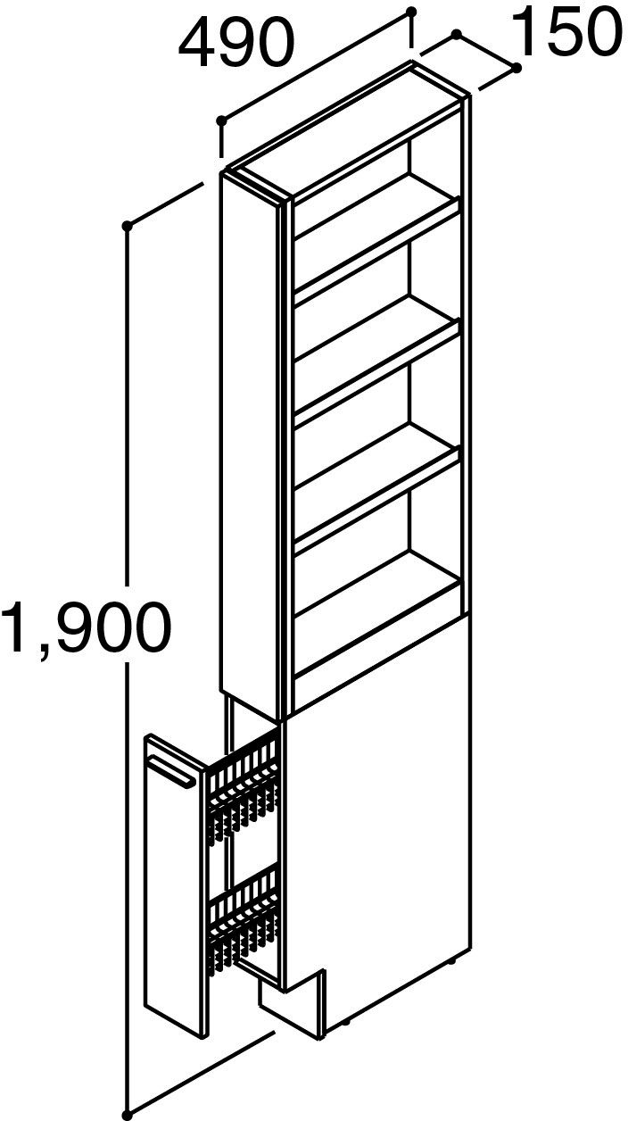 「クレヴィ」奥行500タイプ_間口150mm_トールキャビネット_オープンスライドタイプ