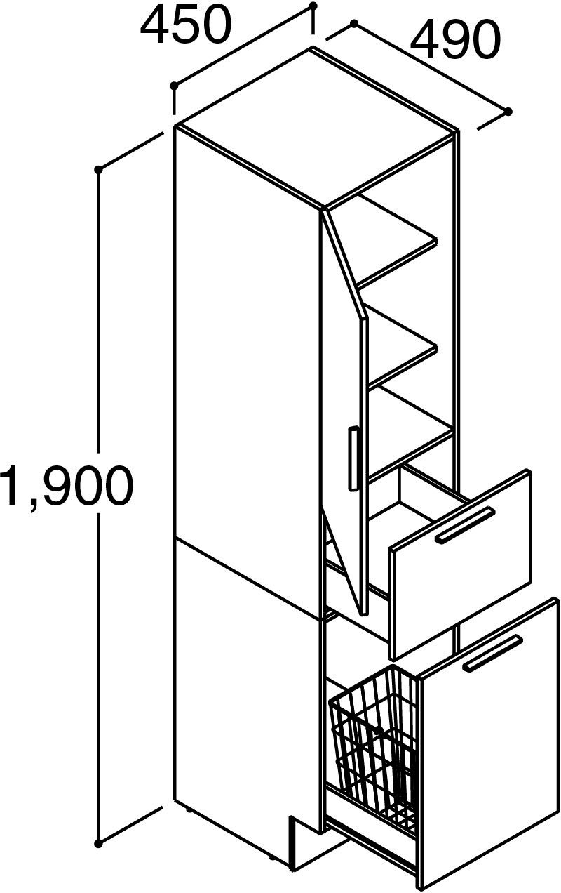 「クレヴィ」奥行500タイプ_間口450mm_トールキャビネット_ランドリータイプ