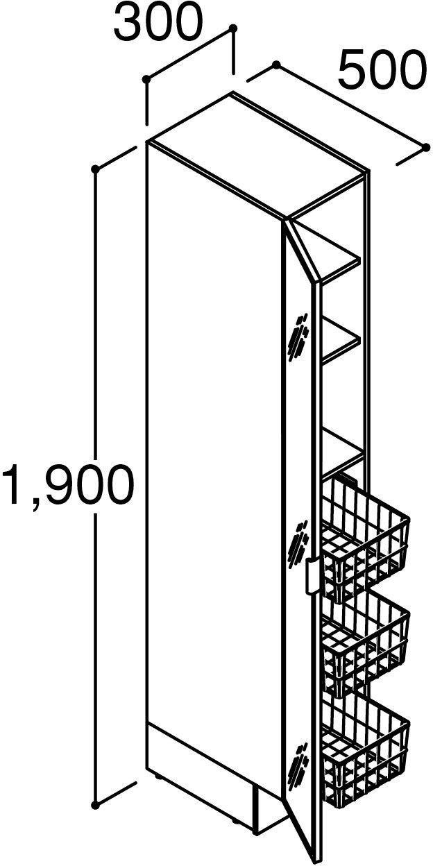「ピアラ」間口300mm_トールキャビネット_姿見タイプ