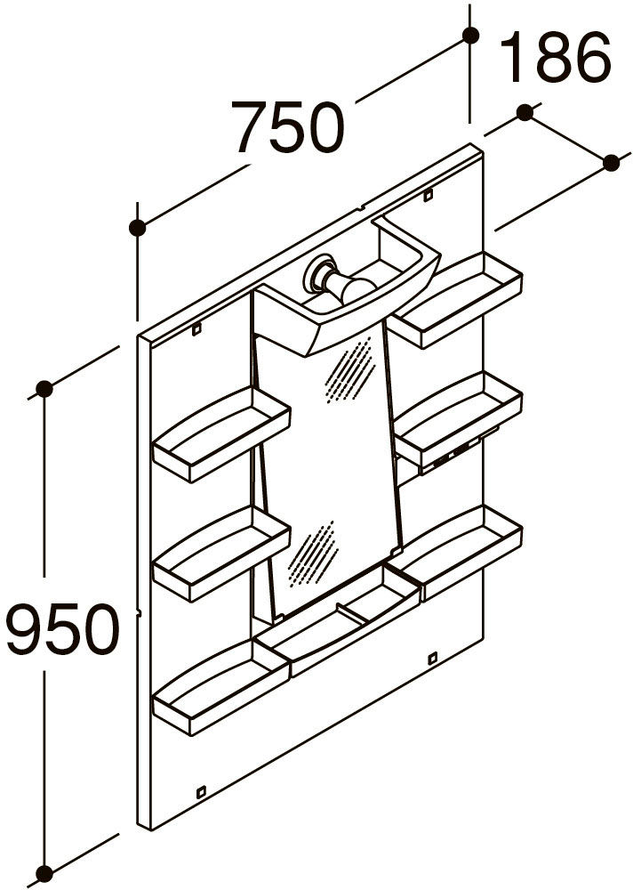「オフト」間口750mm_ミラーキャビネット1面鏡_LED照明_標準