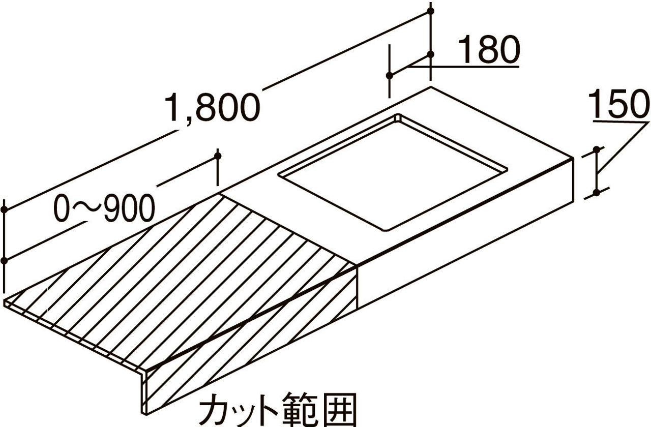 カウンター_ボウル片寄せ_片側オープン・両側壁_600mmボウル用