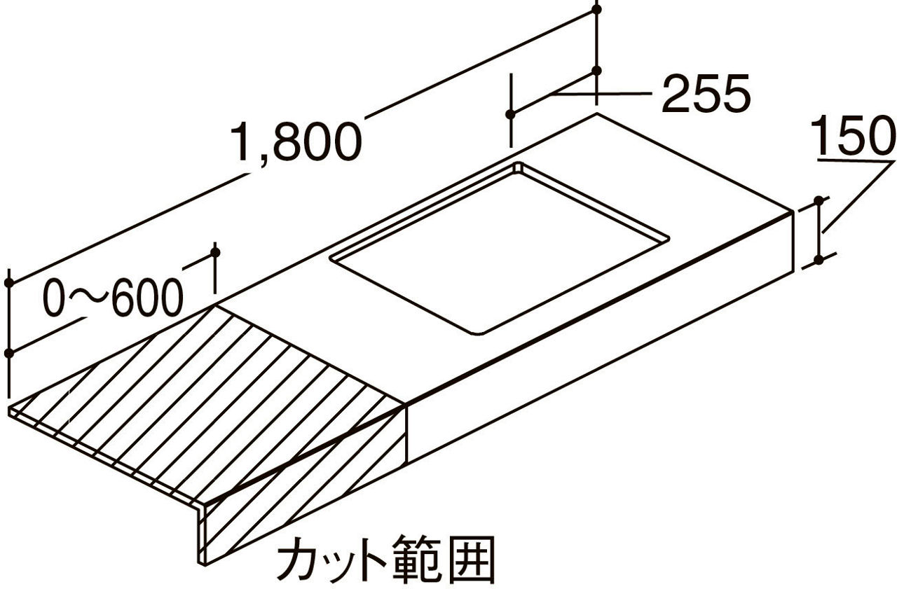 カウンター_ボウル片寄せ_片側オープン・両側壁_750mmボウル用