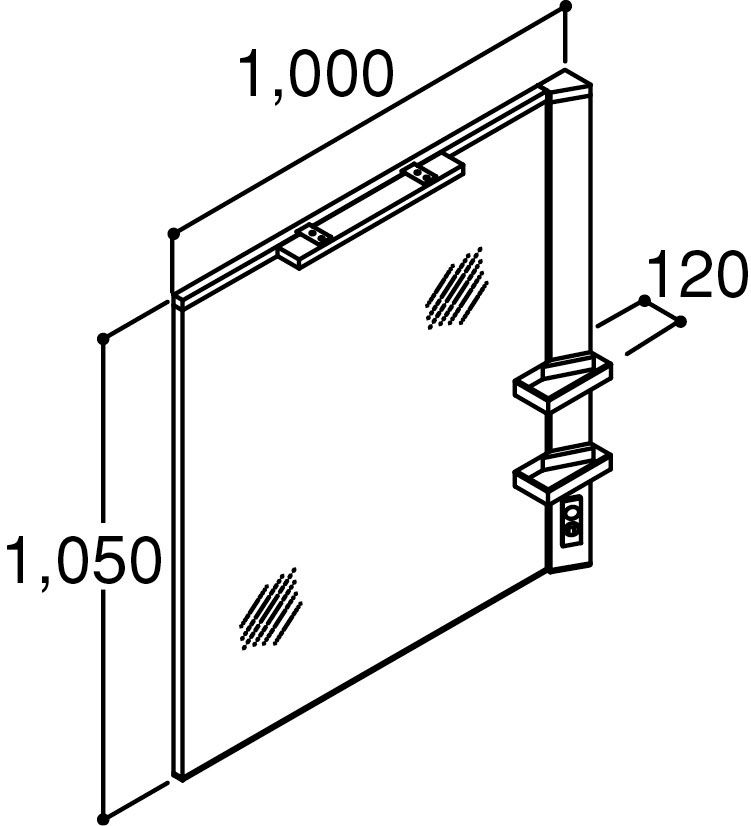 間口1_000mm_ミラーキャビネット1面鏡(LED照明・くもり止めコート付)