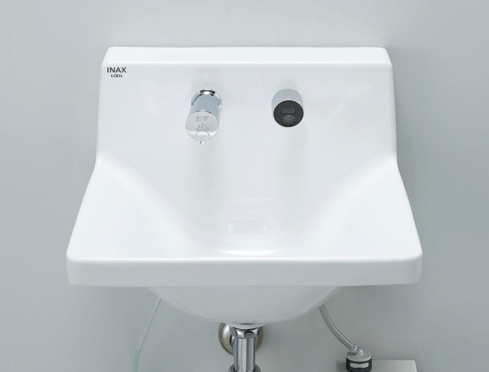 ハイバックガード洗面器_Mサイズ_自動水栓+水石けん供給栓セット