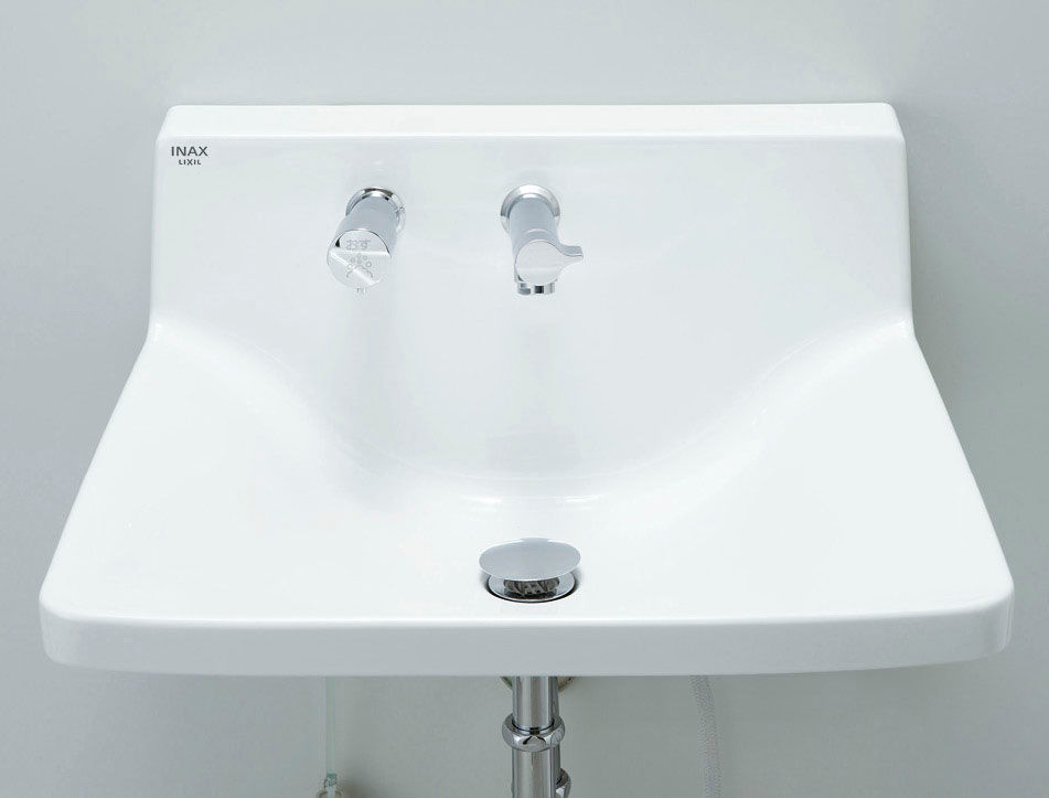 ハイバックガード洗面器_Lサイズ_ハンドル水栓+水石けん供給栓セット