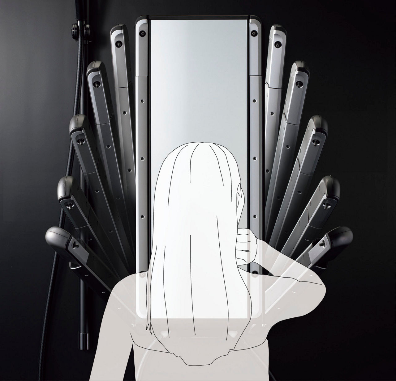 アームは身体を包み込むように、横に開きながら下がります