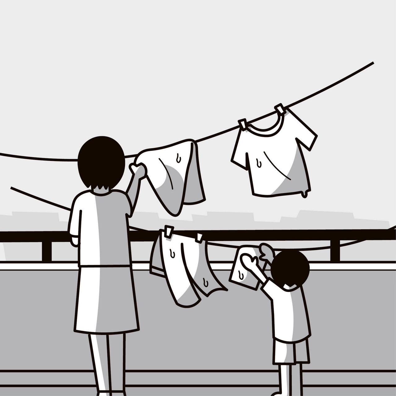 夕立ちでずぶ濡れの洗濯物