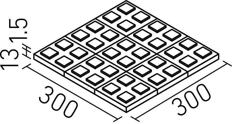 ピアッツアOXシリーズ_100mm角歩道用スロープ裏ネット張り(Eパターン)(13.0+1.5mm厚)_形状図