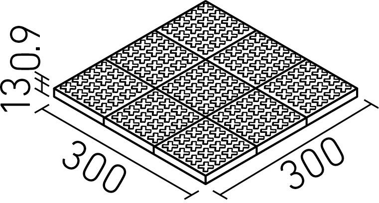 ピアッツアOXシリーズ_100mm角歩道用スロープ裏ネット張り(Fパターン)(13.0+0.9mm厚)_形状図