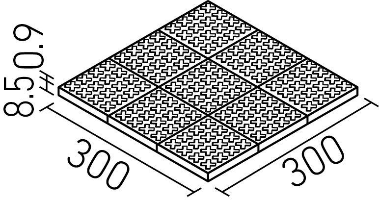 ニューイナフロア100・150_100mm角スロープ裏ネット張り(Fパターン)(8.5+0.9mm厚)_形状図