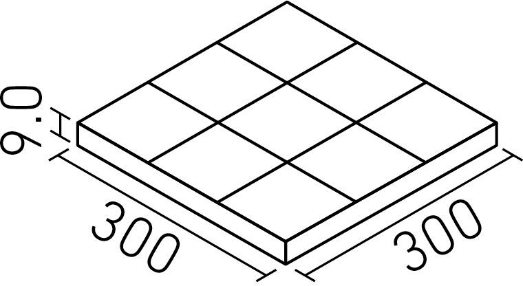 サーモタイルミルキーDXII_100mm角ネット張り(9.0mm厚)_形状図