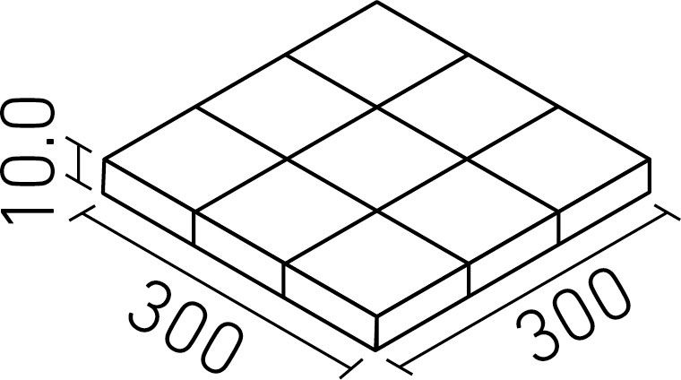 厨房用床タイル_100mm角裏ネット張り(10.0mm厚)_形状図
