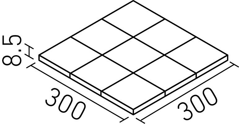 ミスティフロアキラミックS_100mm角ネット張り(8.5mm厚)_形状図