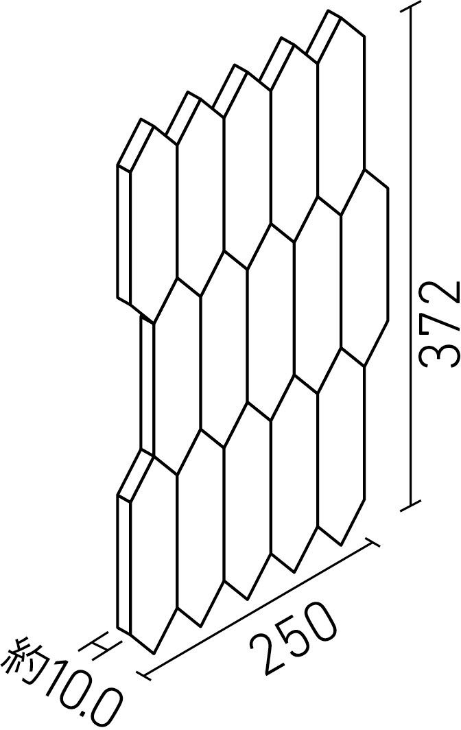 ピケットマーブル_変形六角形平ネット張り(約10.0mm厚)_形状図