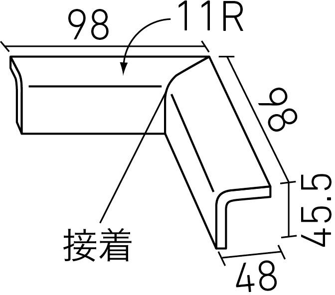 カウンター役物_100X100mm角カウンタートップ入隅(接着)_形状図