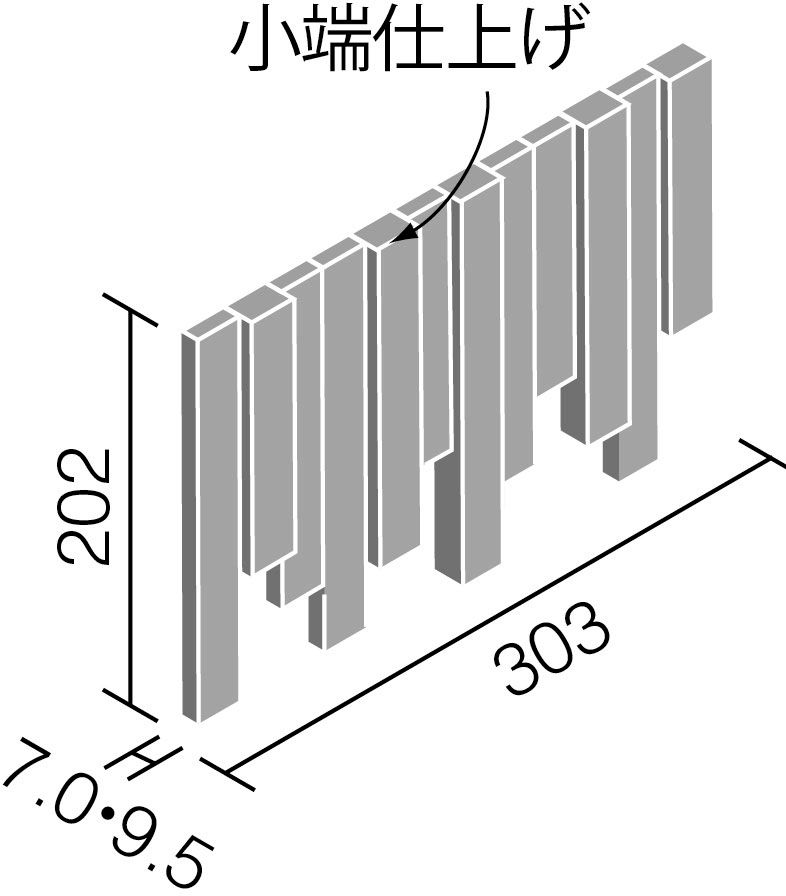 陶連子(とうれんじ)_25×202角片面小端仕上げ(短辺)ネット張り_形状図